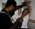 killer tortures beautiful woman at Morbid Nights Haunted House